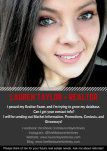 Lauren Taylor Life Update Realtor Marketing Information